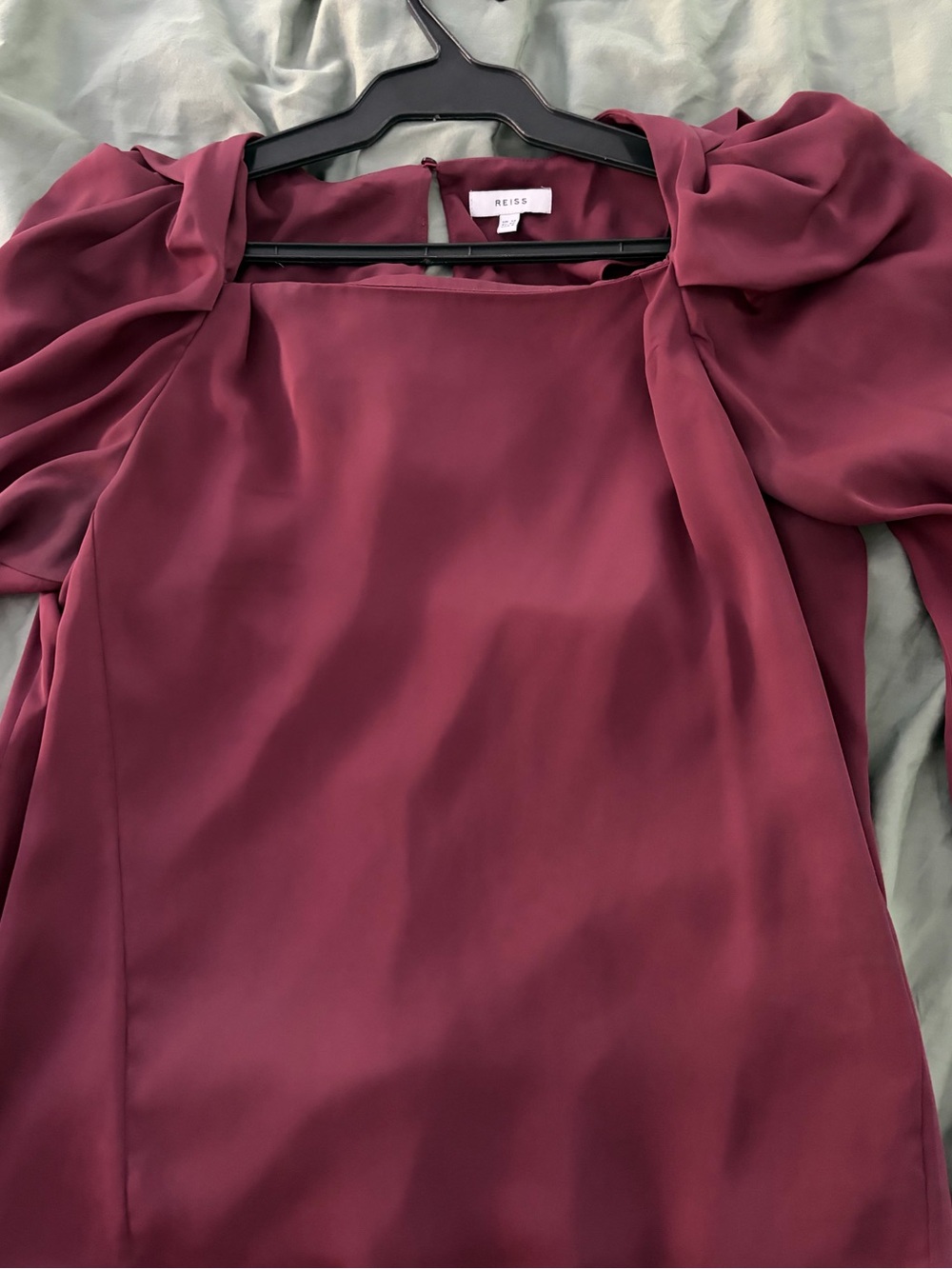 Reiss Wine Red Puff-Sleeve Square-Neck Blouse